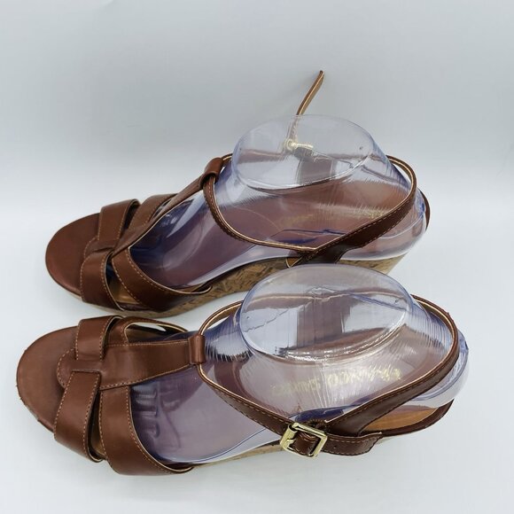 Franco Sarto Shoes Womens Size 10 M Brown Milby Cork Wedge Sandals T-Strap - Picture 7 of 14
